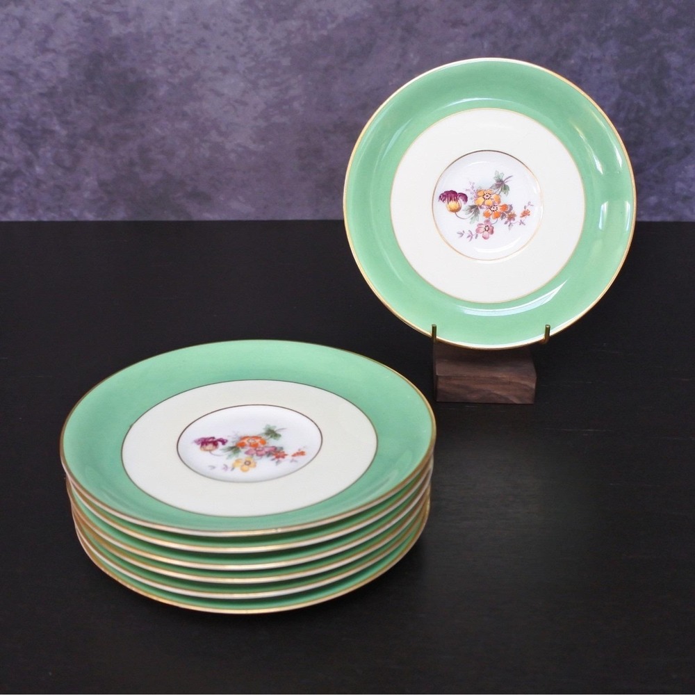 Antique Rare Tiffany & Co George Jones & Sons Floral Plate Saucer Set x 7